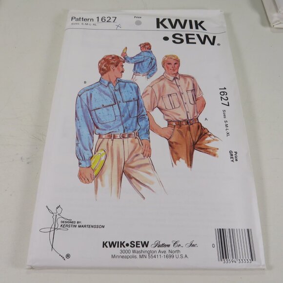 Kwik Sew 1627 clothing pattern Mens Shirt S-XLg long & short sleeve UNCUT - Picture 2 of 4
